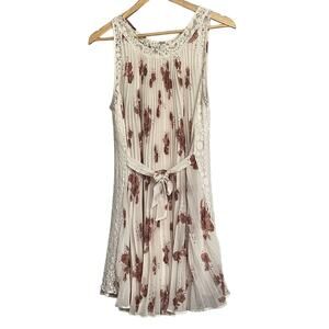 Free People Dress Accordion Pleated Lace Panel Floral Side‎ Tie Womens S
